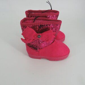 Bebe Girls Pink Glitter Bow Winter Boots Size 8 NWT $48